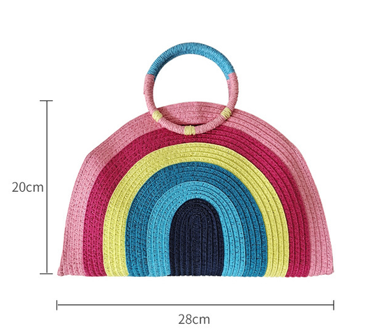 Bolsa de Playa Tejida Arcoíris Portátil para Mujer - Image 8