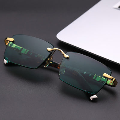 Gafas de Sol Verde Oscuro sin Marco con Detalles Elegantes