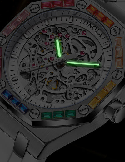 Reloj Automático para Hombre con Banda de Silicona Arcoíris y Diamantes - Image 19
