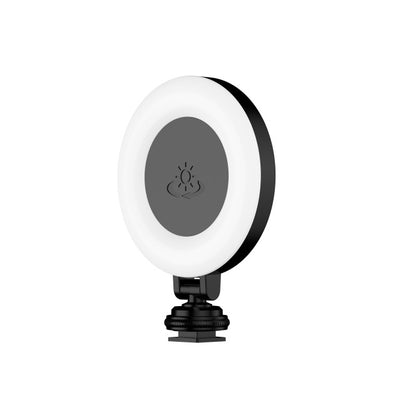 Black mobile phone fill light with two LED panels, mounted on a selfie stick adapter for portable use. - Image 6
