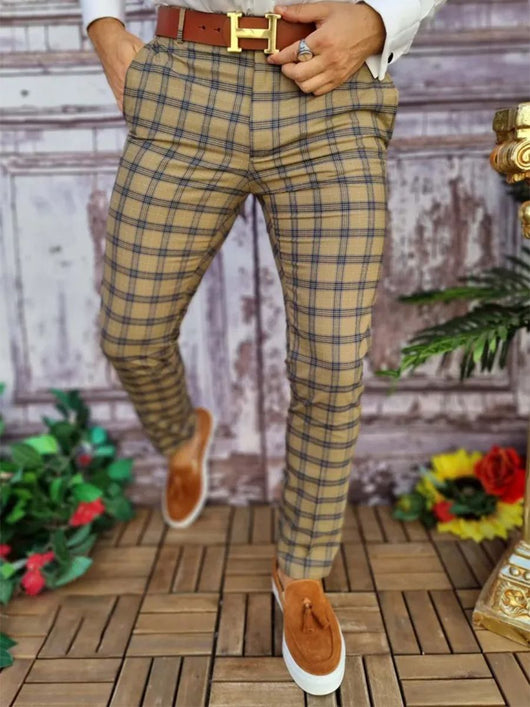 Pantalones de Vestir Casual con Estampado Cuadros Otoño para Hombre - Image 13