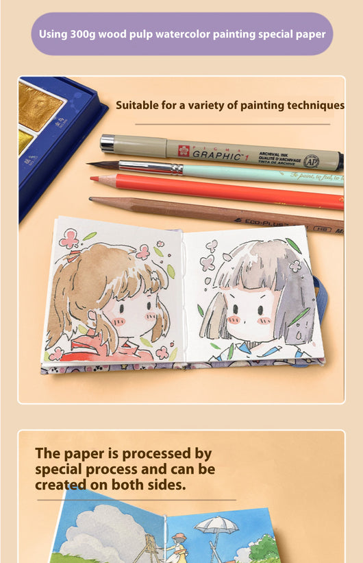 Cuaderno de Viaje Portátil para Acuarela con Diseño de Pájaro Feile - Image 28