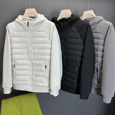 Chaqueta Acolchada con Capucha Patchwork Minimalista Ultraligera para Hombre
