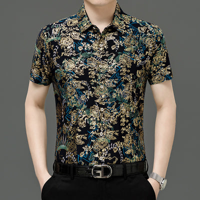 Camisa Estampada de Manga Corta para Hombre Adulto - Tela Fresca Elástica - Image 15