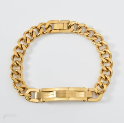 Pulsera de Oro para Hombre con Placa Curva y Diseño de Malla - Brazalete Hip-hop Elegante - Image 8