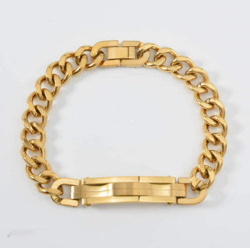 Pulsera de Oro para Hombre con Placa Curva y Diseño de Malla - Brazalete Hip-hop Elegante - Image 8
