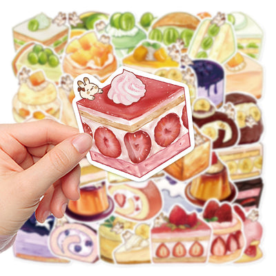 Hand holding a strawberry shortcake sticker with a tiny bunny, part of a 40-piece set of cute cartoon dessert stickers. - Image 16