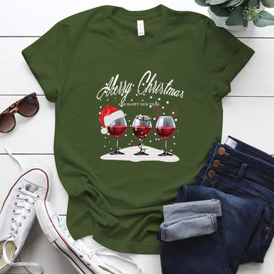 Playera Navideña con Estampa de Copa de Vino Creativa - Image 12