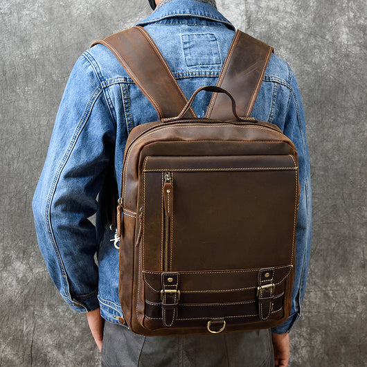 Mochila Multifuncional de Cuero Crazy Horse Retro para Hombre y Estudiantes - Image 39