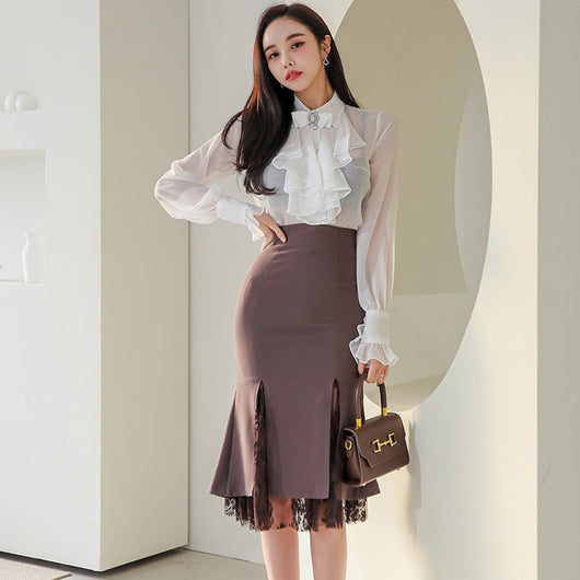 Conjunto Elegante de Blusa y Falda en Gasa - Estilo Temperamento - Image 6