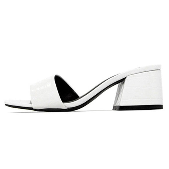Sandalias de Cuero con Tacón Grueso para Mujer