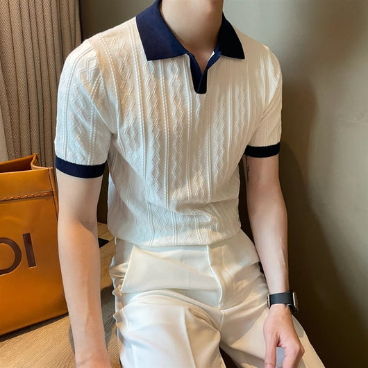 Polo Slim Fit Textura Jacquard con Solapa V y Stretch - Image 8