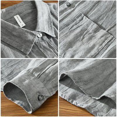 Camisa de Lino Manga Larga Suelta para Hombre - Image 10