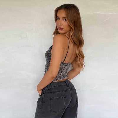 Top Camisola Efecto Dos Piezas Estampado Leopardo con Malla - Image 8