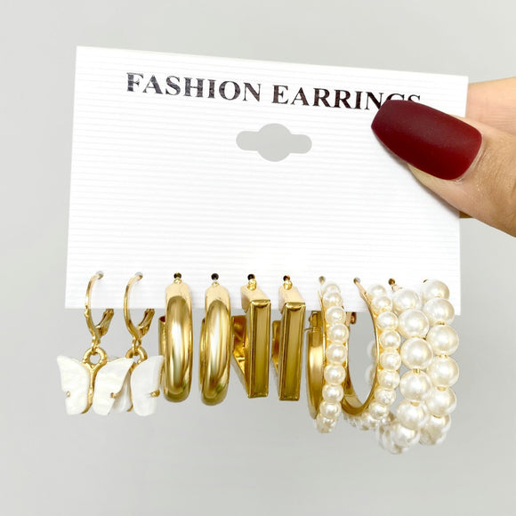 Aretes Mariposa de Aro con Perla y Acrílico