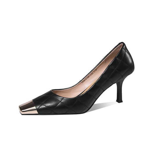 Zapatos Stiletto de Cuero Genuino con Punta Cuadrada para Primavera