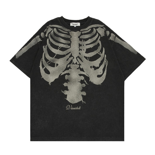 Camiseta de Algodón Lavada Estilo Vintage con Calavera para Hombre - Image 3