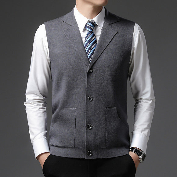 Chaleco de Lana Tejida para Hombre - Cuello Solapa Clásico