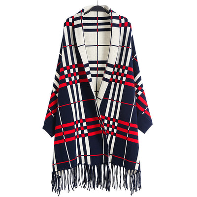 Cardigan Cuadros Tejido Mujer con Flecos - Abrigo Chal Largo - Image 10
