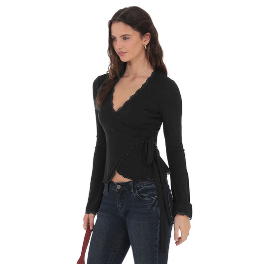 Blusa Escote en V Profundo con Cruzado Frontal y Encaje - Image 4