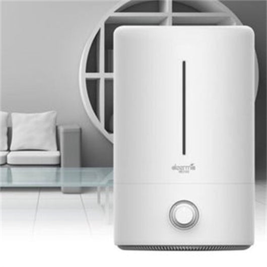 White cylindrical air aroma diffuser with a vertical water level indicator and a control knob on the front. - Image 7