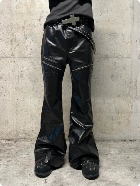 Jeans Acampanados Negros con Recubrimiento Metálico Líquido y Cierre - Image 4