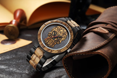 Reloj de Madera Calavera con Movimiento de Cuarzo y Doble Color - Image 12