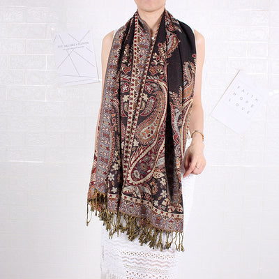 Bufanda Larga Étnica con Patrón de Anacardo - Chal Jacquard para Mujer - Image 24