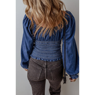 Blusa Denim con Escote en V y Mangas Largas para Mujer - Image 4