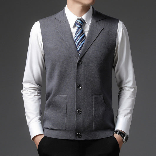 Chaleco de Lana Tejida para Hombre - Cuello Solapa Clásico - Image 11