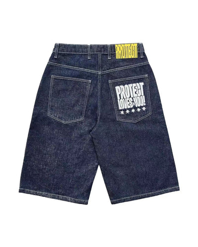 Shorts de Mezclilla Azul Oscuro con Bordado Completo para Hombre - Image 11