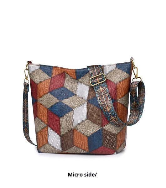 Bolso Tote Multicolor Casual de Gran Capacidad con Costuras Contrastantes - Image 14