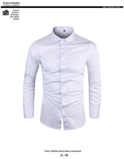 Camisa de Negocios Manga Larga Talla Grande Cuello Solapa Color Sólido para Hombre - Image 26