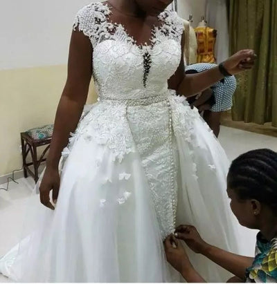 Vestido de Novia Sirena con Encaje Desmontable - Image 11