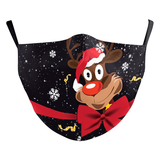 Green Christmas dustproof face mask with a festive pattern of red and gold ornaments, candy canes, gingerbread, and "Merry Christmas!" text. - Image 25