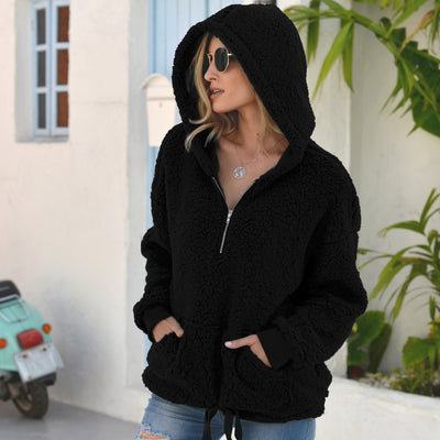 Suéter Pullover Holgado de Felpa Color Sólido para Mujer - Image 3