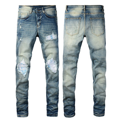 Jeans Rotos con Parches de Color Estilo Retro