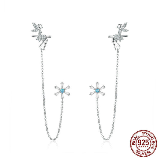 Aretes de Plata Esterlina con Diseño de Hada y Borla Delicada - Image 3