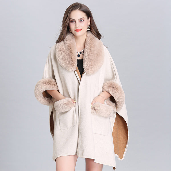 Cardigan de Lana con Cuello de Piel y Bolsillos