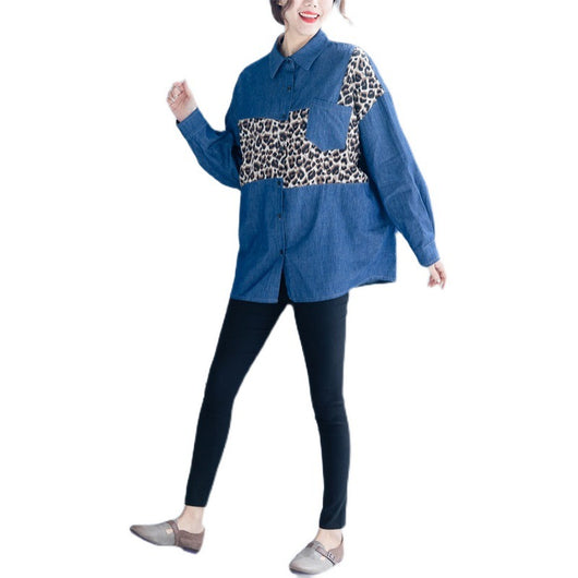 Camisa Vaquera Estampado Leopardo Manga Larga Suelta Tallas Grandes Mujer - Image 8
