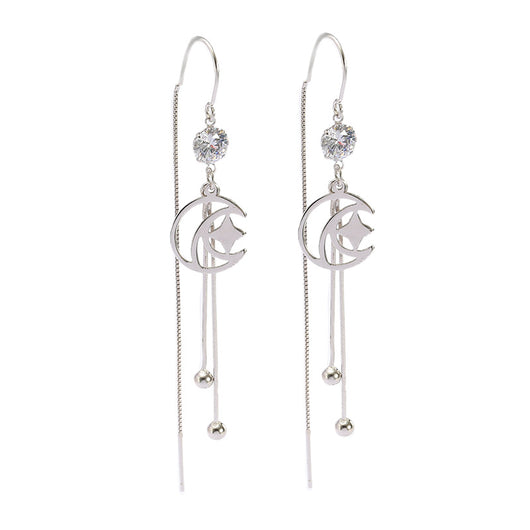 Aretes de Plata Esterlina con Diseño de Luna y Estrella para Mujer - Image 4