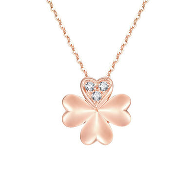 Collar de Oro 18K Trébol de la Suerte con Diamantes en Oro Rosa - Image 9