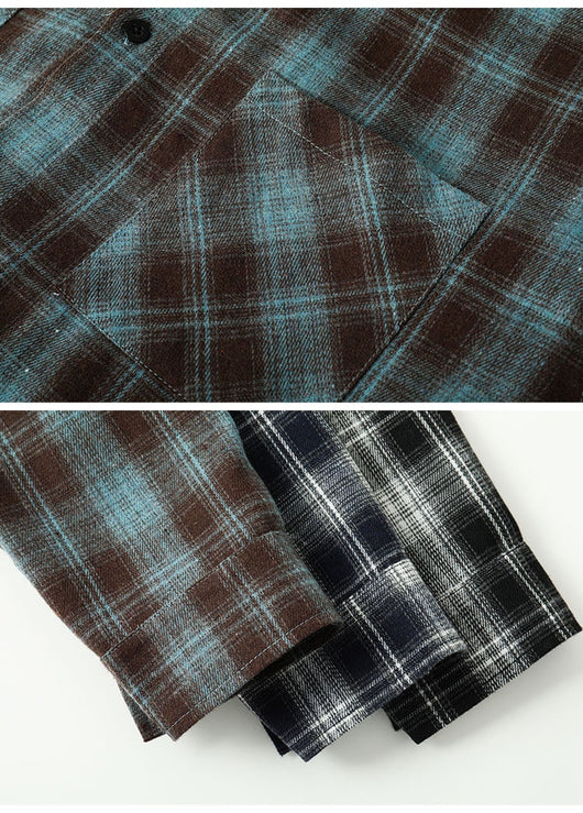 Camisa Casual Retro a Cuadros con Solapa - Image 16