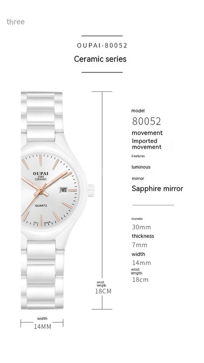 Reloj de Cerámica Blanca para Mujer - Diseño Minimalista y Elegante - Image 9