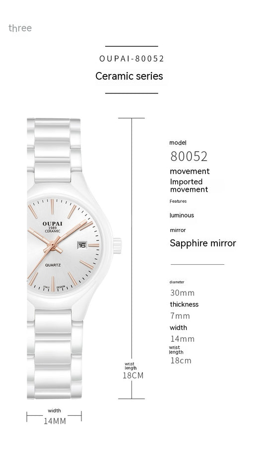 Reloj de Cerámica Blanca para Mujer - Diseño Minimalista y Elegante - Image 9