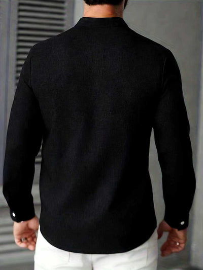 Camisa Manga Larga Cuello Mao Entallada Hombre - Image 17