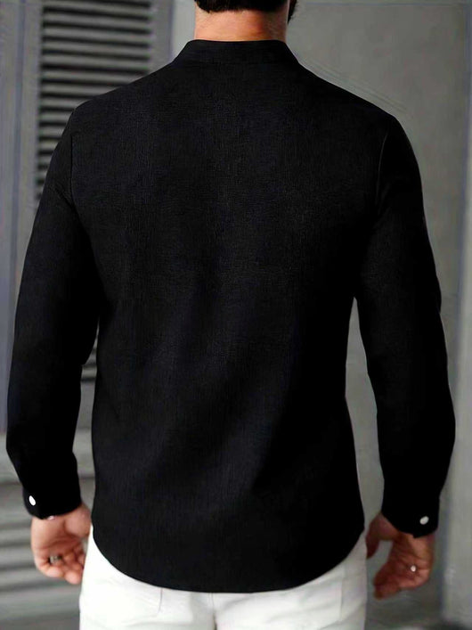 Camisa Manga Larga Cuello Mao Entallada Hombre - Image 17