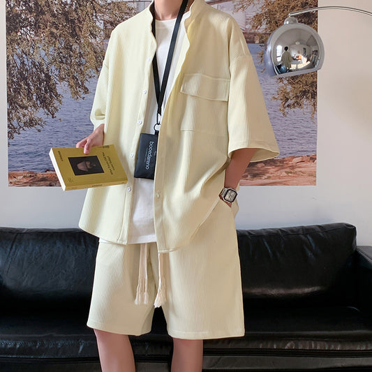 Conjunto de Dos Piezas Ice Silk para Hombre - Camisa Manga Corta y Shorts con Cordón - Image 2
