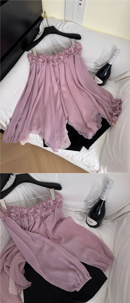 Blusa Floral 3D Hombros Descubiertos en Gasa - Elegancia Minimalista - Image 9