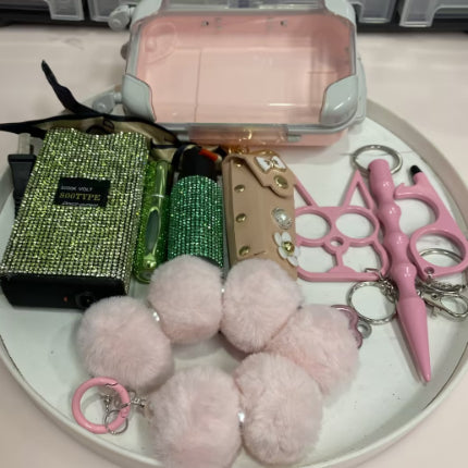 Set de 9 Llaveros de Peluche Suave Verde y Rosa